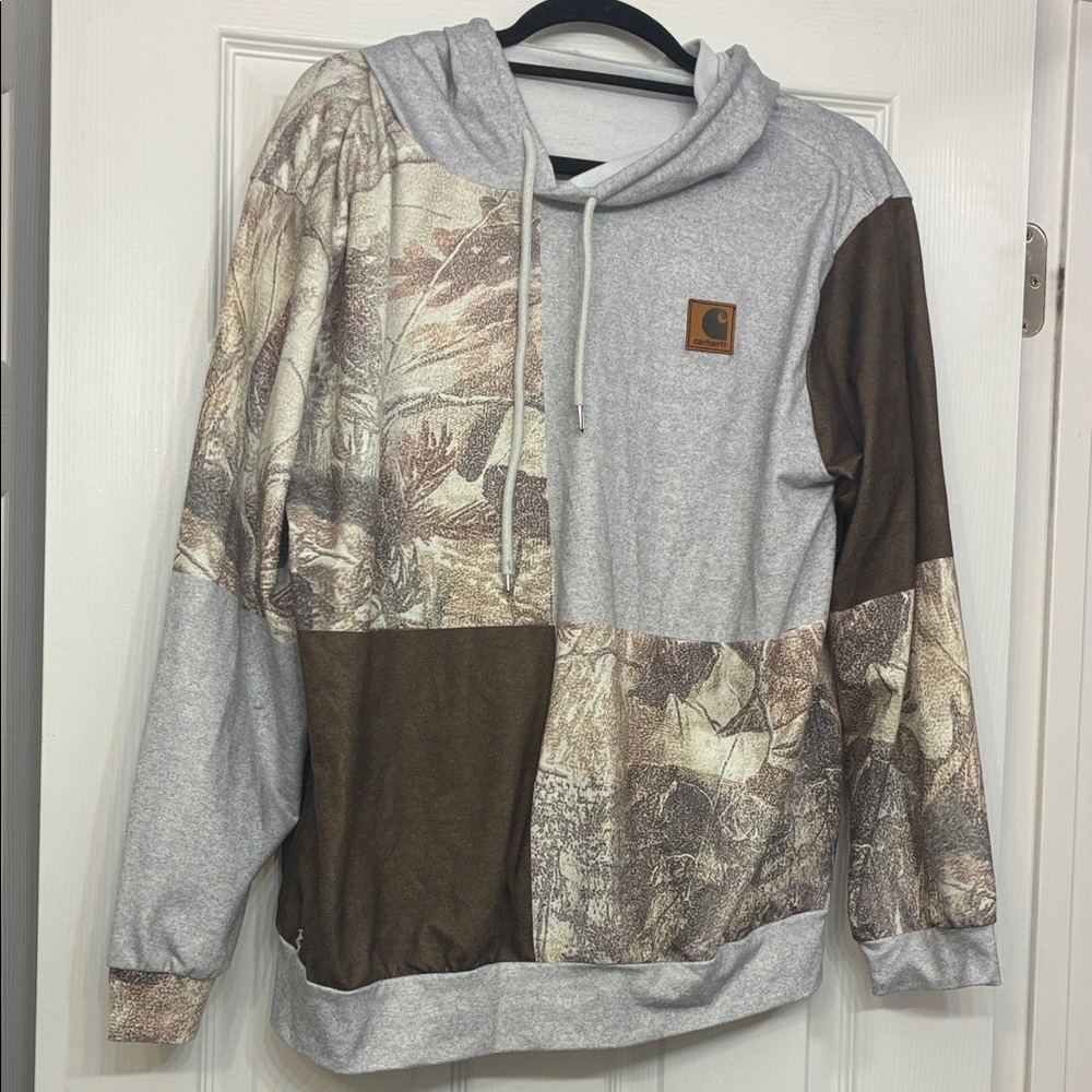 Carhartt (not real) Women's Gray and Brown Patchwork Sweater